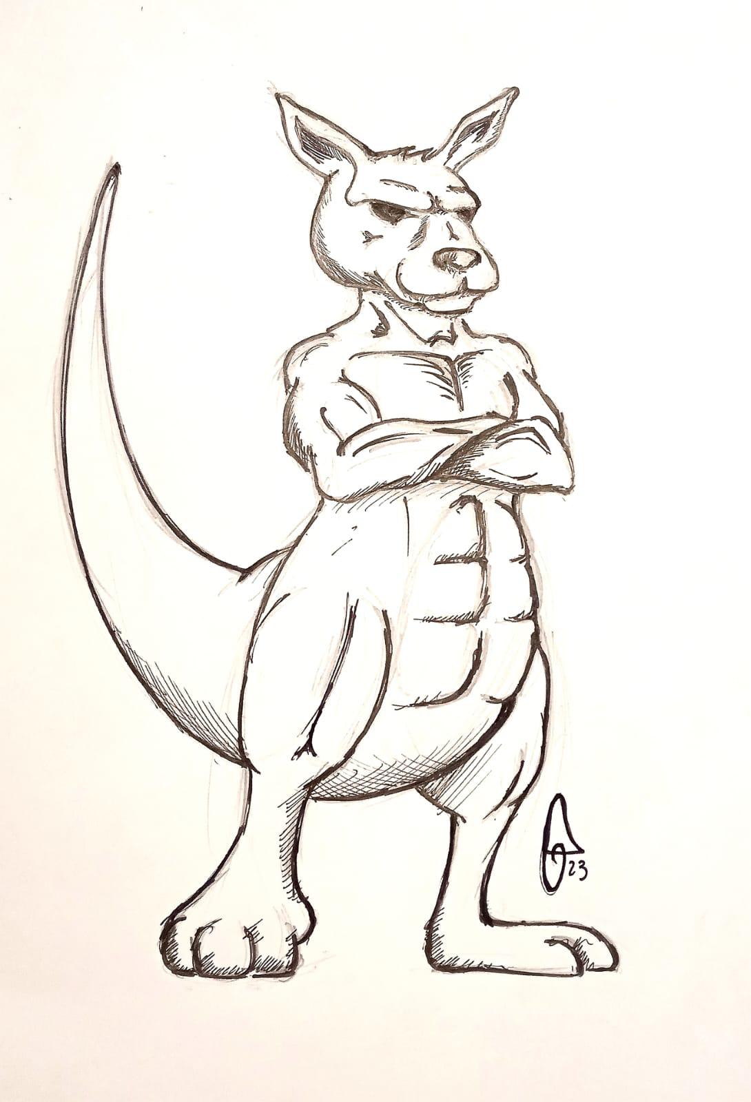 Il disegno originale a matita di Canguro Duro