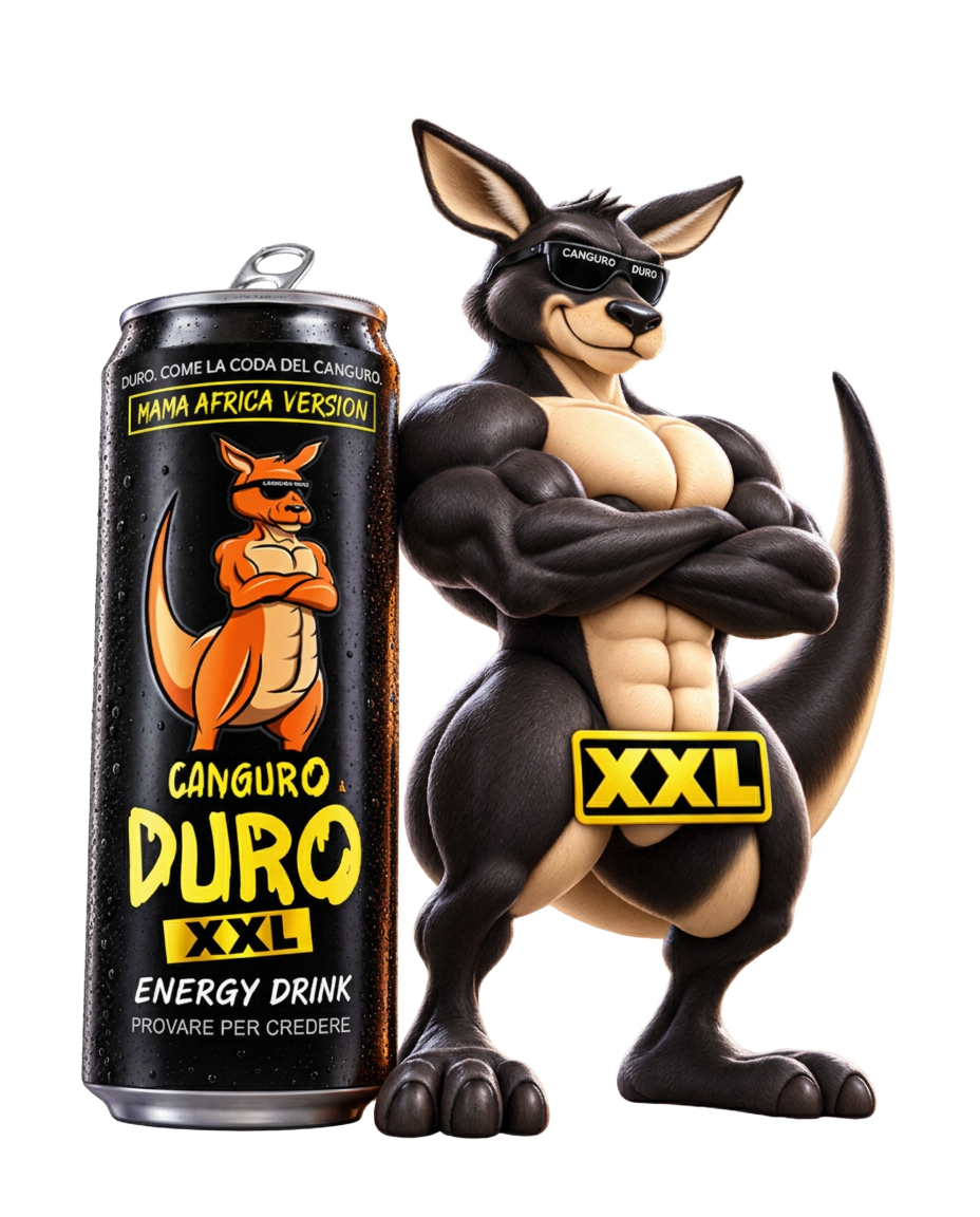 Lattina Canguro Duro Mama Africa Version con il canguro mascotte